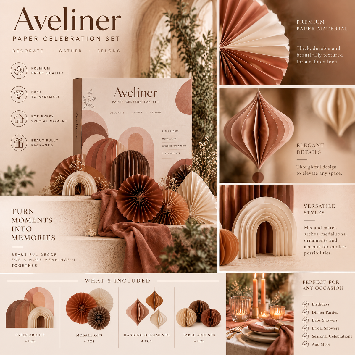 Aveliner™ Minimal Noir Paper Party Set