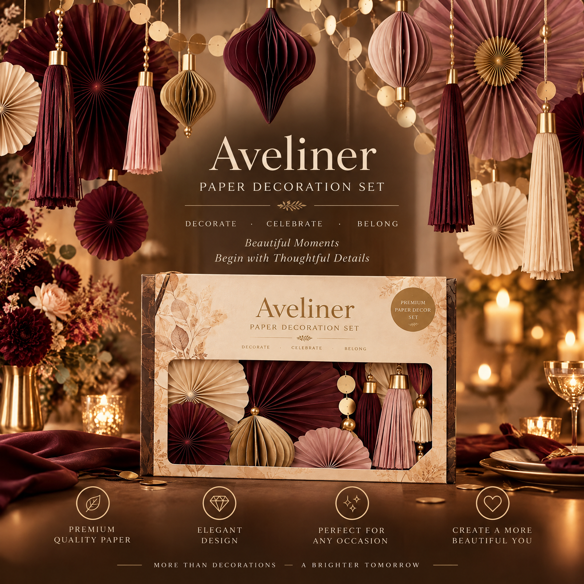 Aveliner™ Ivory Harmony Paper Decoration Set