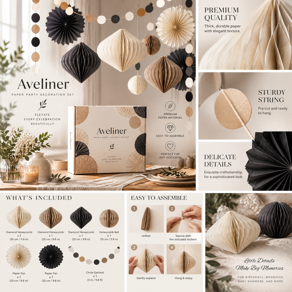 Aveliner™ Lavender Dream Paper Decoration Set Details